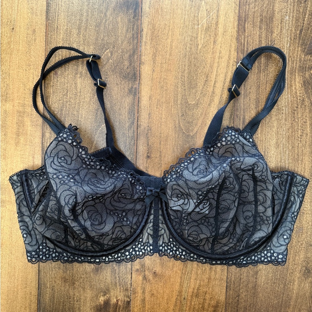 Cacique Black Floral Lace Bra